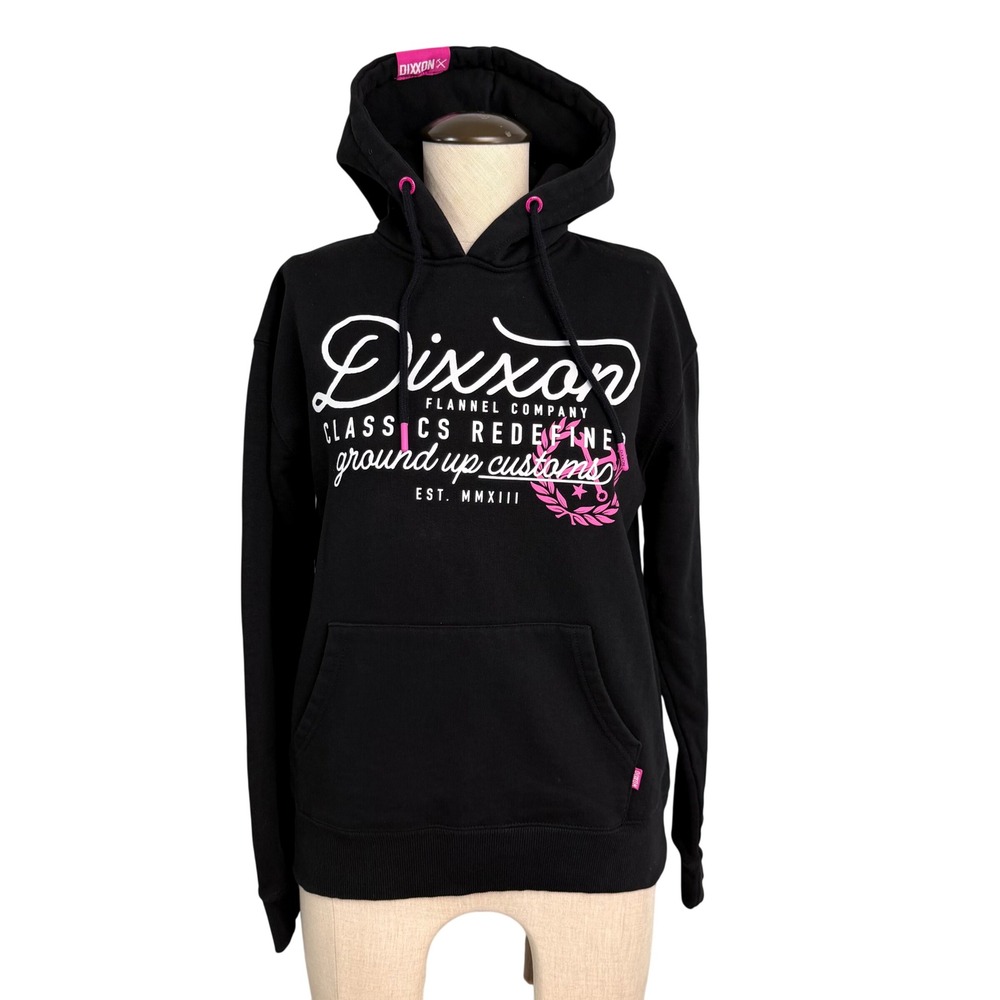 NEW Dixxon Flannel Co Ground Up Customs Black Pink Fleece Hoodie‎ Sweatshirt S